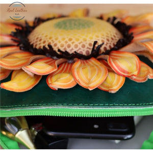 Genuine Leather Sun Flower Cross Body Bag