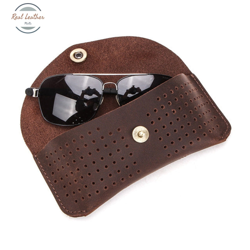 Genuine Leather Sunglasses Protector Case Coffee