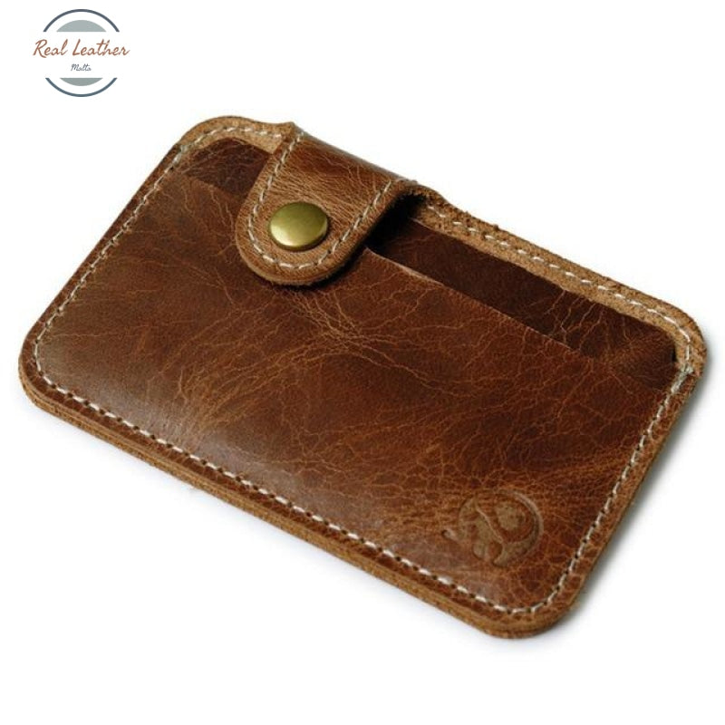 Genuine Leather Thin Business Bank Card Holder Brown