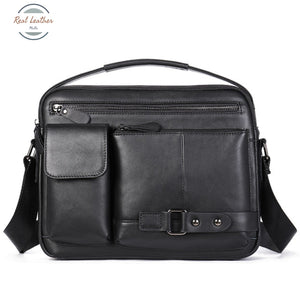 Genuine Leather Top Handle Casual Messenger Bag Black