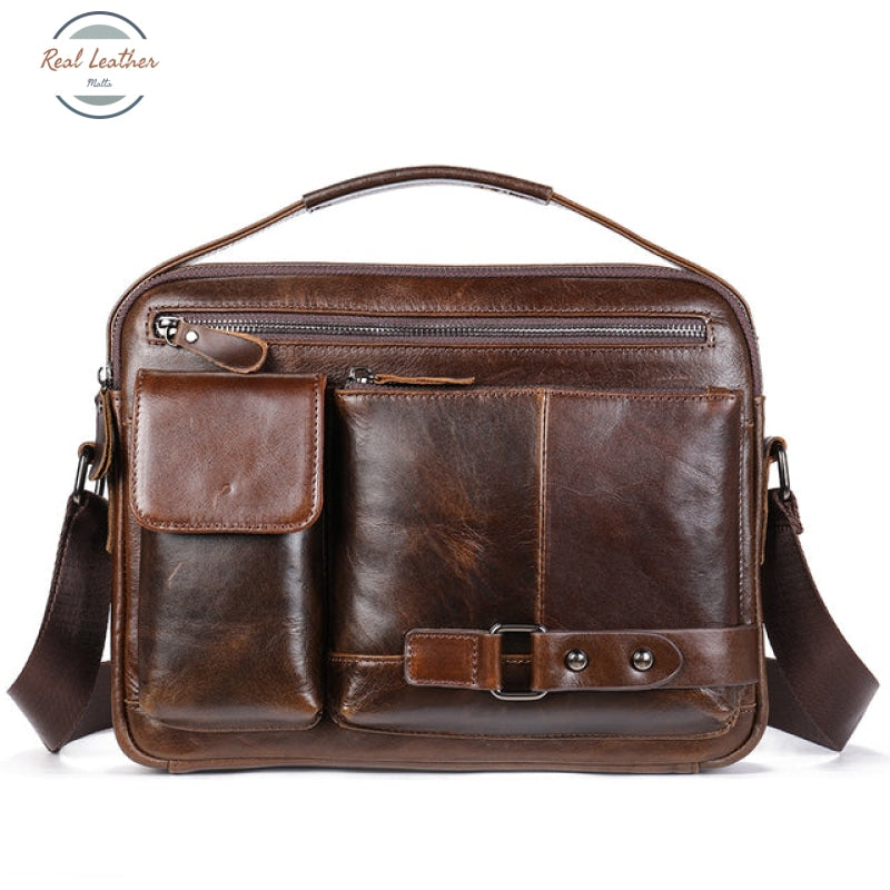 Genuine Leather Top Handle Casual Messenger Bag Coffee