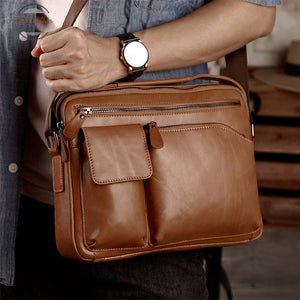 Genuine Leather Top Handle Messenger Bag