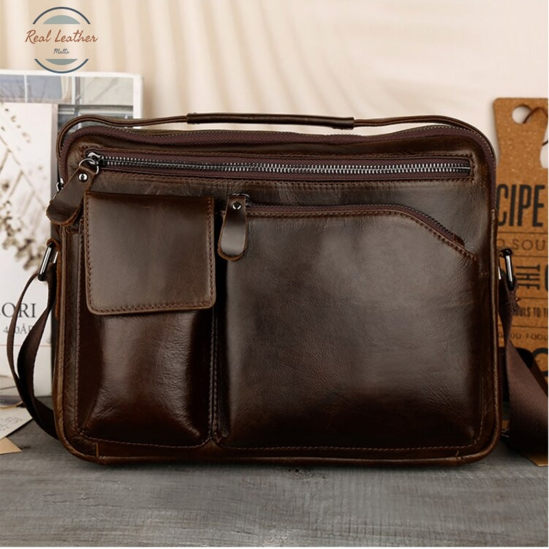 Genuine Leather Top Handle Messenger Bag
