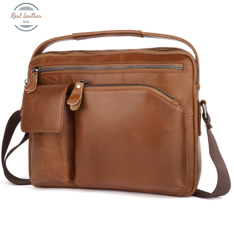 Genuine Leather Top Handle Messenger Bag Brown