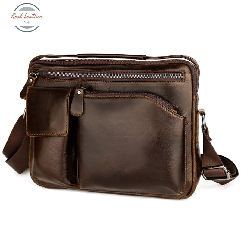 Genuine Leather Top Handle Messenger Bag Coffee