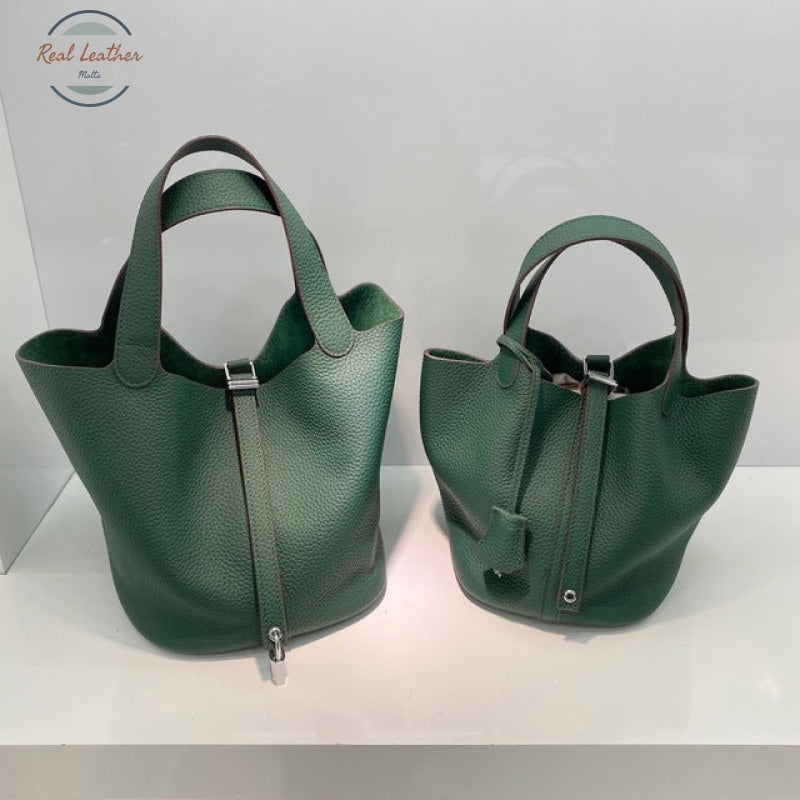 Genuine Leather Tote Bag For Women Dark Green Small