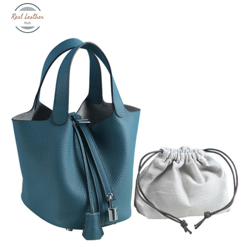 Genuine Leather Tote Bag For Women Blue / Small