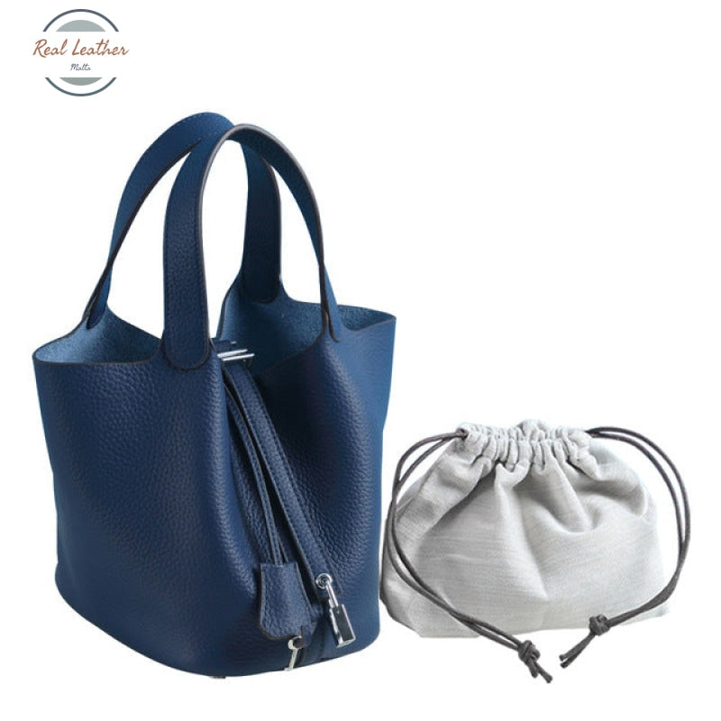 Genuine Leather Tote Bag For Women Dark Blue / Small