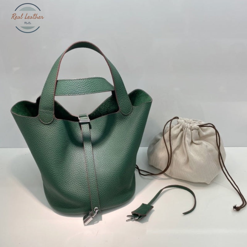 Genuine Leather Tote Bag For Women Dark Green Large