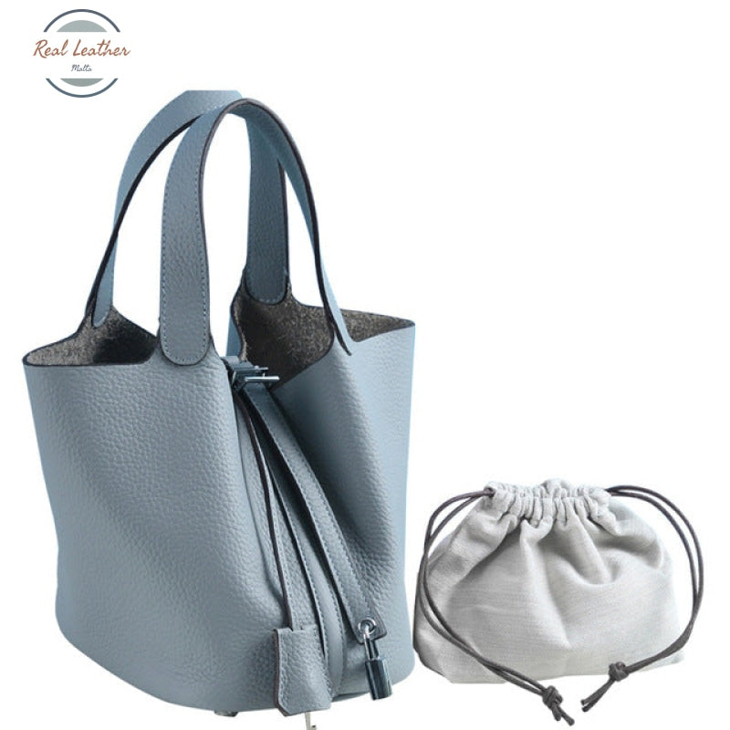 Genuine Leather Tote Bag For Women Light Blue Large