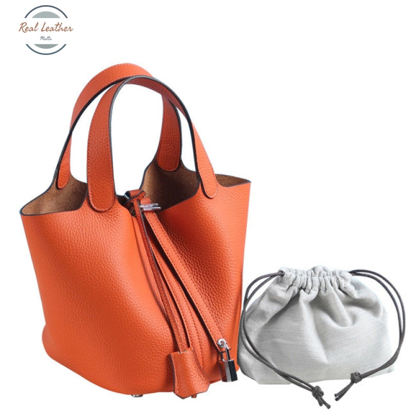 Genuine Leather Tote Bag For Women Orange Large