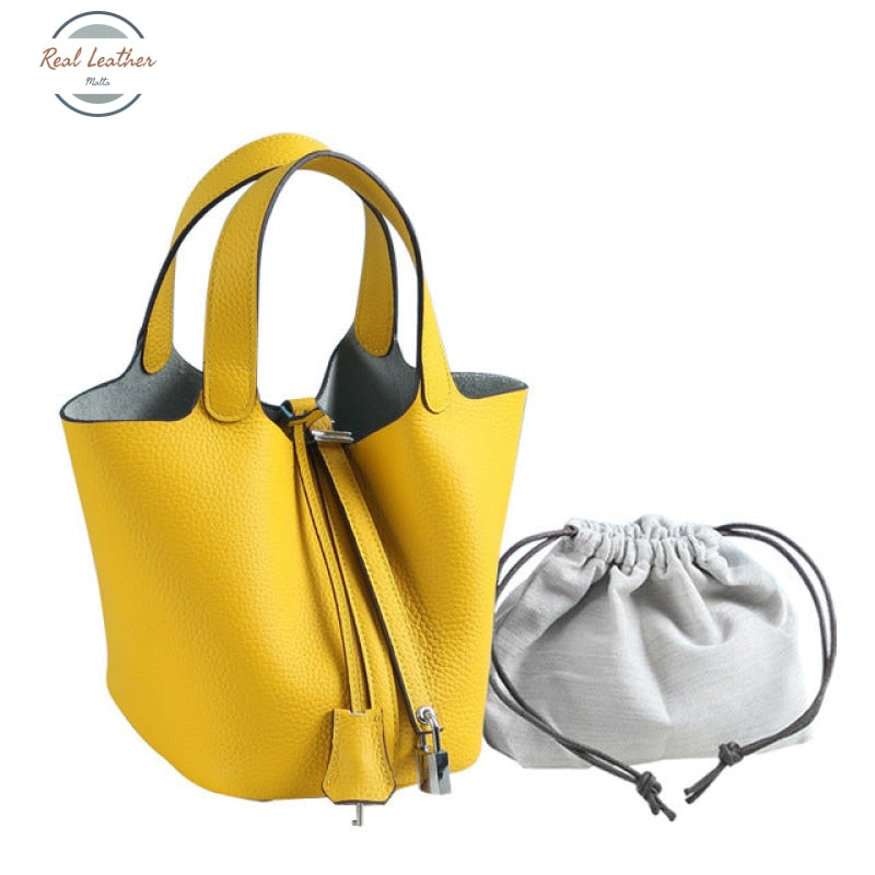 Genuine Leather Tote Bag For Women Yellow / Small