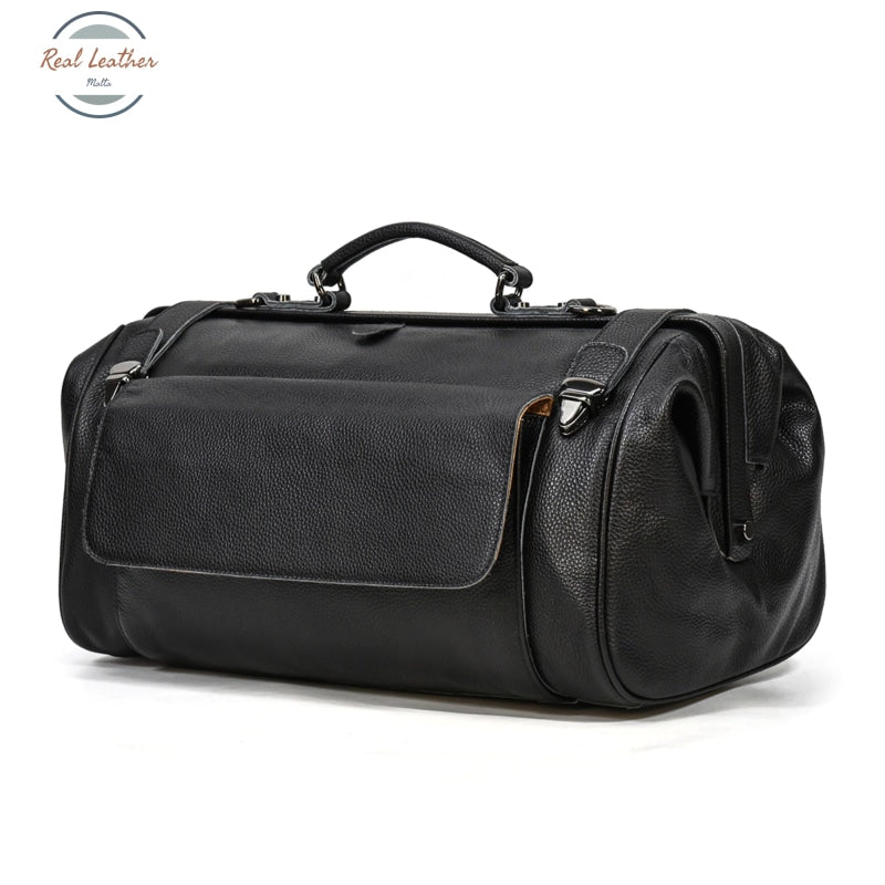 Genuine Leather Travel Bag With Metal Buckle Travel Bag