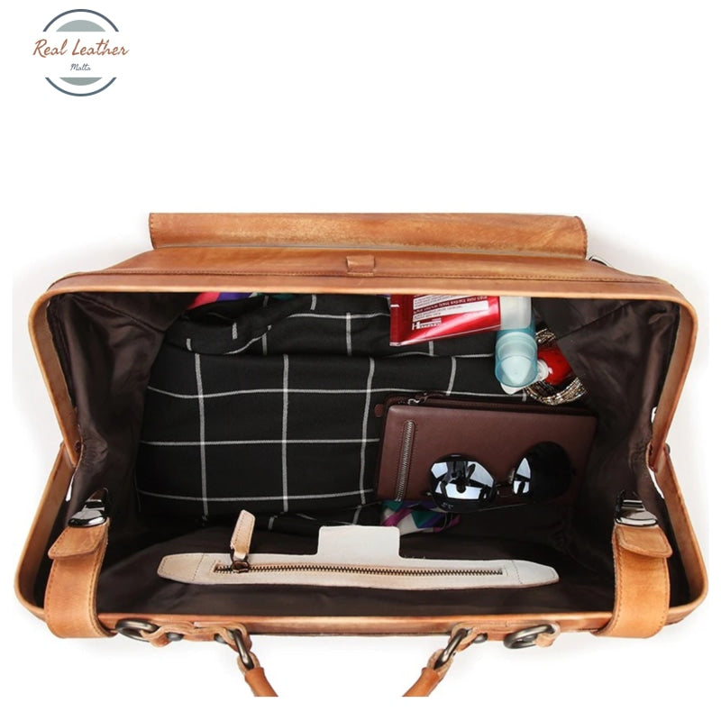 Genuine Leather Travel Bag With Metal Buckle Travel Bag