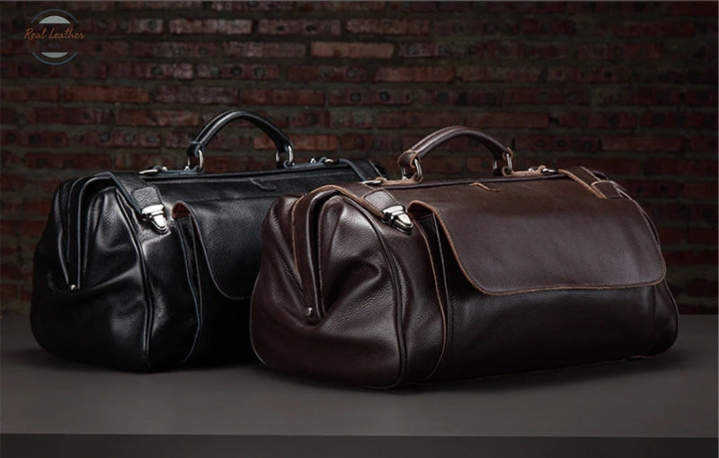 Genuine Leather Travel Bag With Metal Buckle Travel Bag