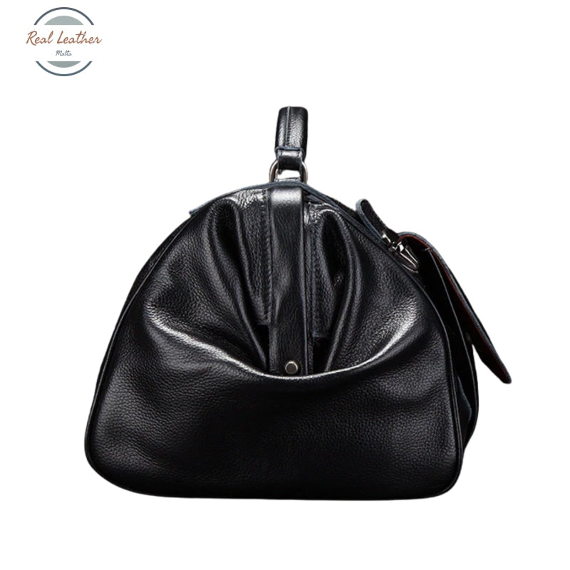 Genuine Leather Travel Bag With Metal Buckle Travel Bag