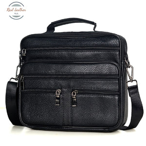 Genuine Leather Travel Tote / Messenger Bag Black