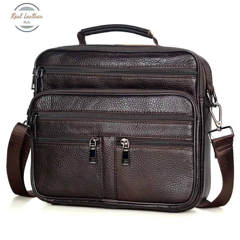 Genuine Leather Travel Tote / Messenger Bag Dark Coffee