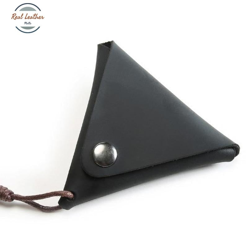 Genuine Leather Triangle Coin Wallet Black Wallets