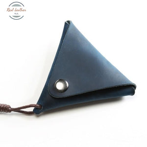 Genuine Leather Triangle Coin Wallet Blue Wallets