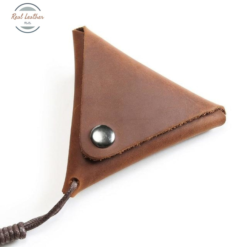 Genuine Leather Triangle Coin Wallet Brown Wallets