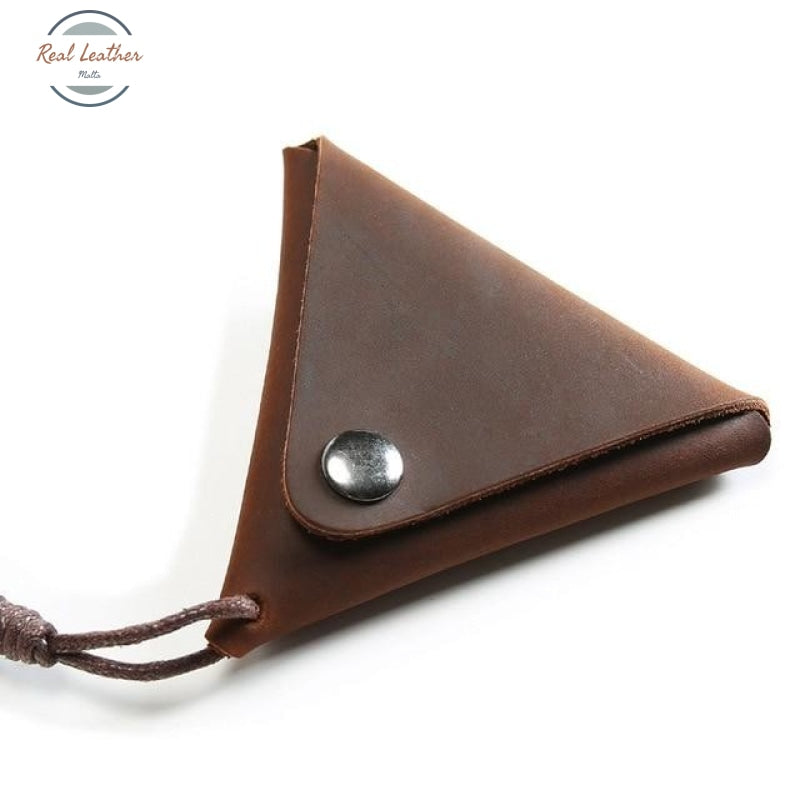 Genuine Leather Triangle Coin Wallet Dark Brown Wallets