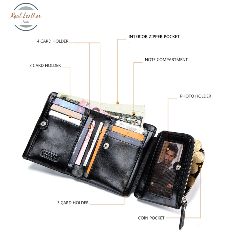 Genuine Leather Trifold Wallet