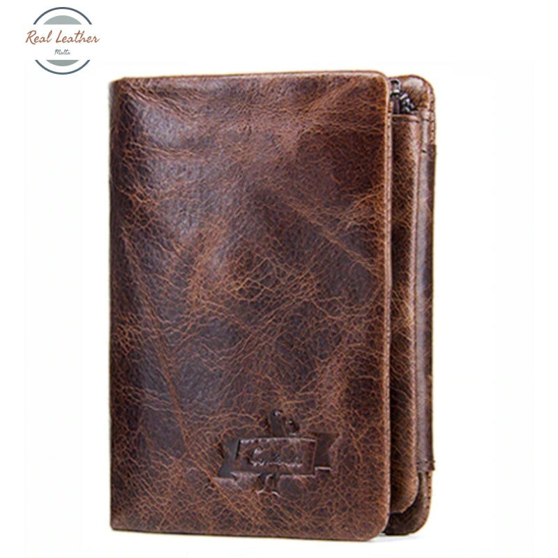 Genuine Leather Trifold Wallet Coffee