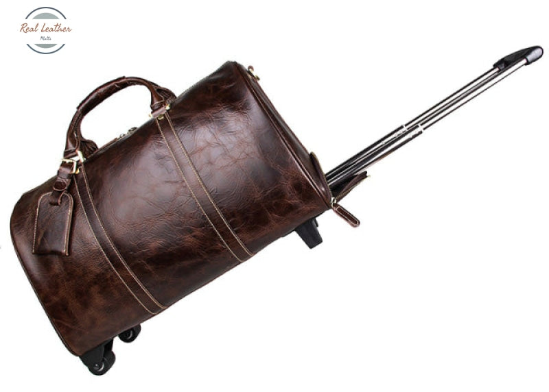 Genuine Leather Trolley Duffel Bag Coffee Bags