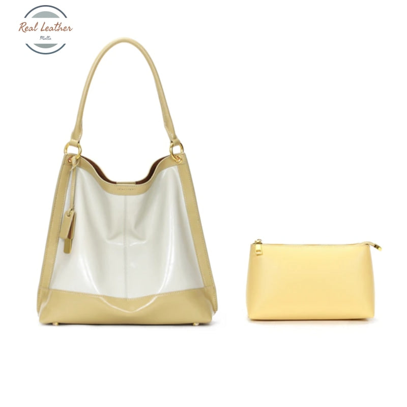Genuine Leather Two-Tone Handbag