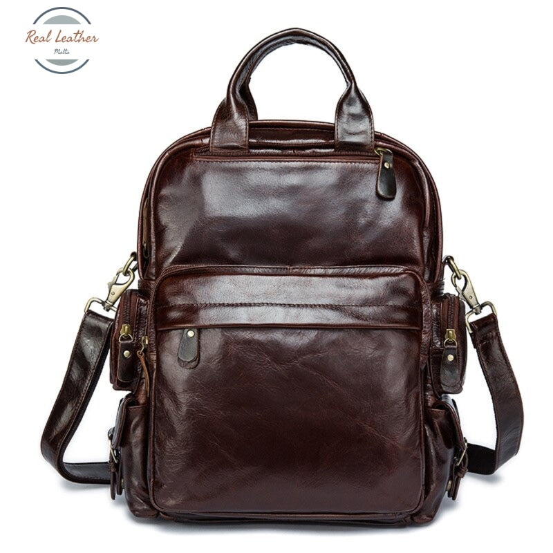Genuine Leather Unisex Casual Travel Backpack Brown Bags