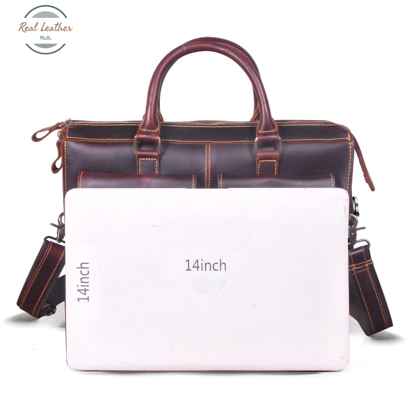 Genuine Leather Vintage Business Briefcase / 14 Laptop Bag