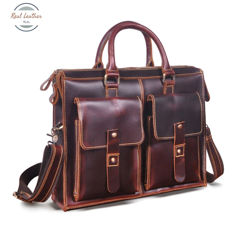 Genuine Leather Vintage Business Briefcase / 14 Laptop Bag