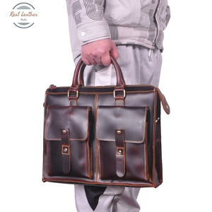 Genuine Leather Vintage Business Briefcase / 14 Laptop Bag