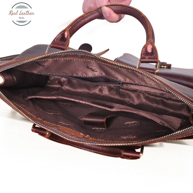 Genuine Leather Vintage Business Briefcase / 14 Laptop Bag