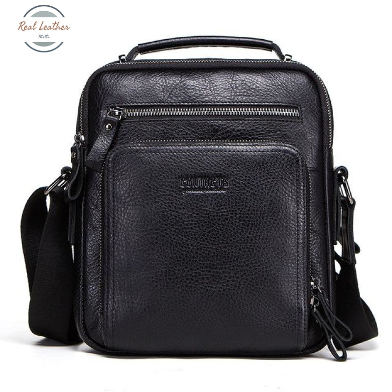 Genuine Crazy Horse Leather Shoulder Bag Black / China Bags