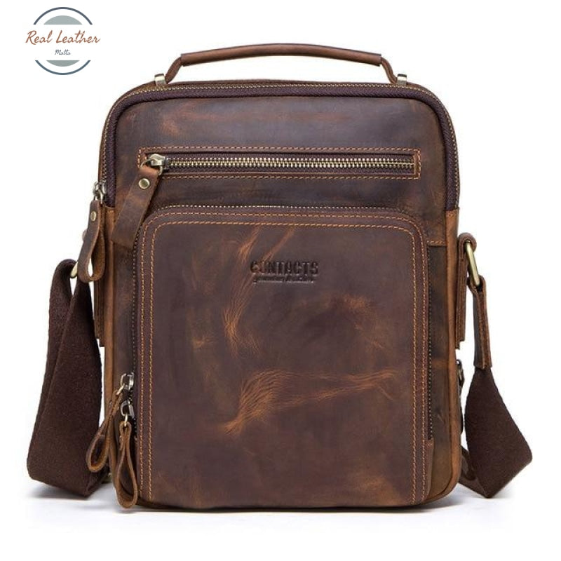 Genuine Crazy Horse Leather Shoulder Bag Coffee / China Bags