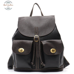 Genuine Leather Vintage Flap Backpack Black