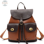Genuine Leather Vintage Flap Backpack Brown