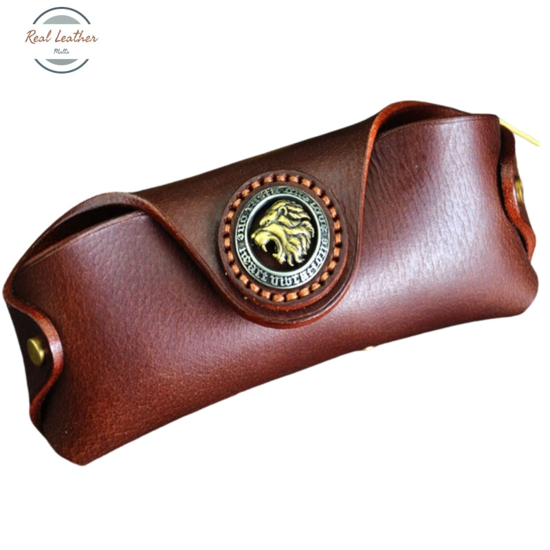Genuine Leather Vintage Glasses Holder Reddish Brown Eyewear Cases & Holders