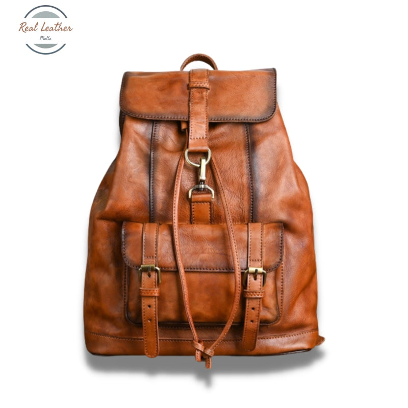 Genuine Leather Vintage Large Capacity Backpack Brown