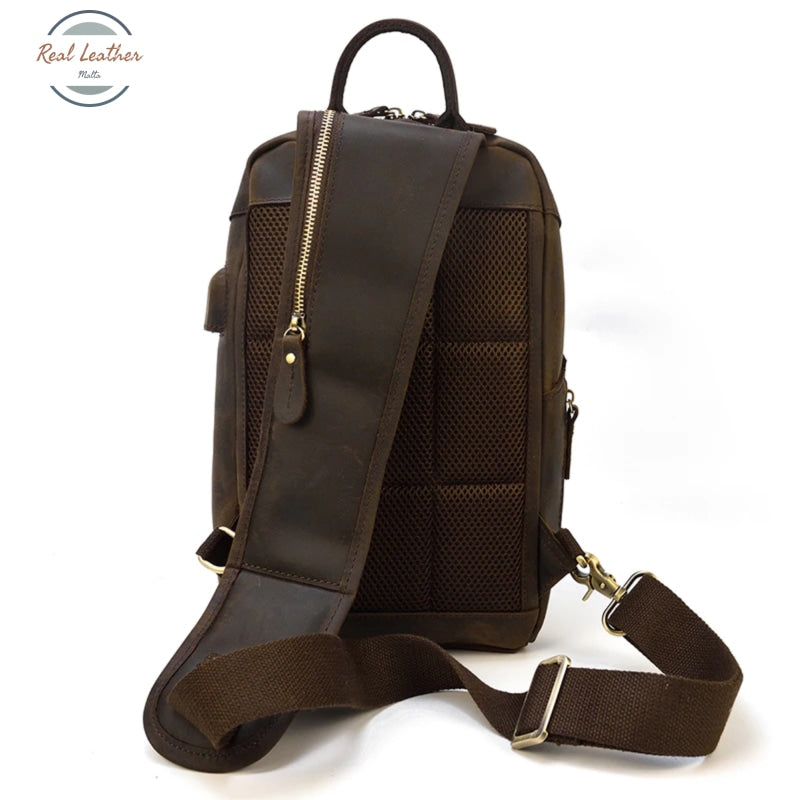 Genuine Leather Vintage Men Chest Bag