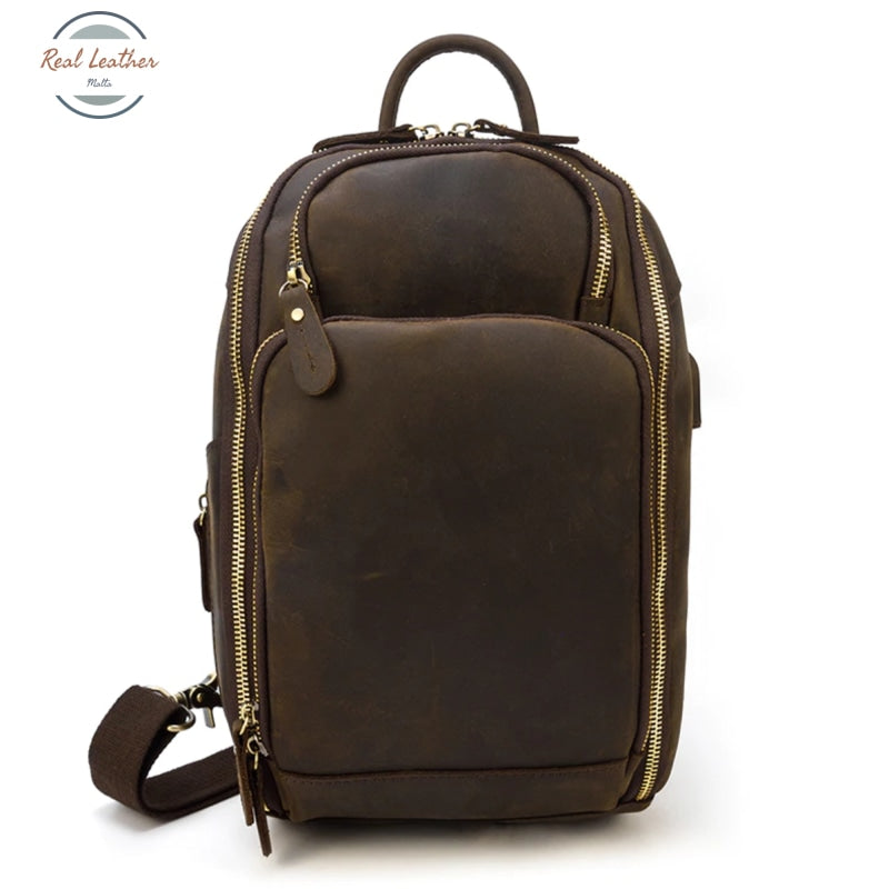 Genuine Leather Vintage Men Chest Bag