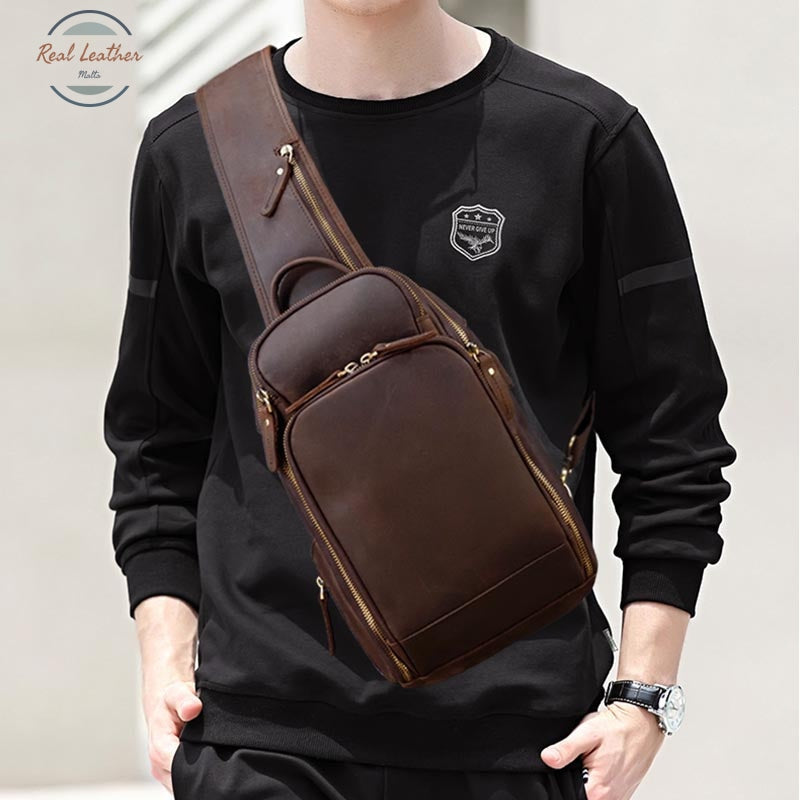 Genuine Leather Vintage Men Chest Bag