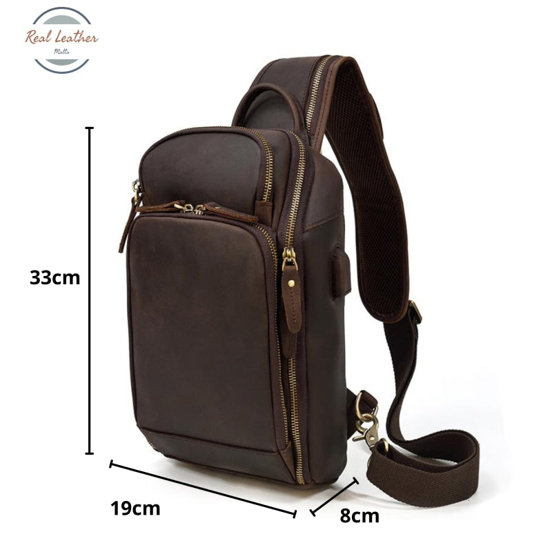 Genuine Leather Vintage Men Chest Bag