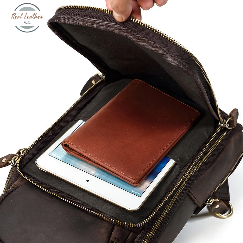 Genuine Leather Vintage Men Chest Bag