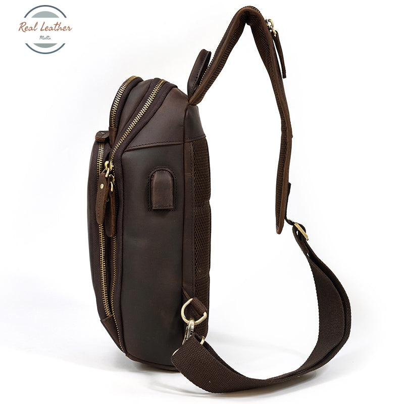 Genuine Leather Vintage Men Chest Bag