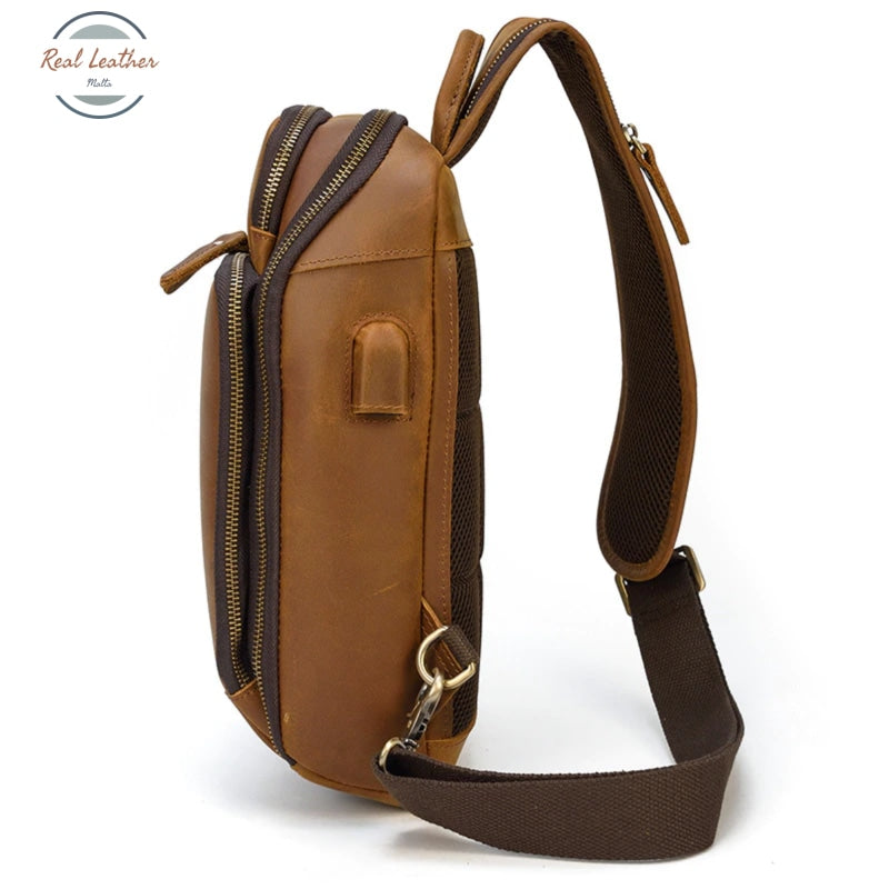 Genuine Leather Vintage Men Chest Bag