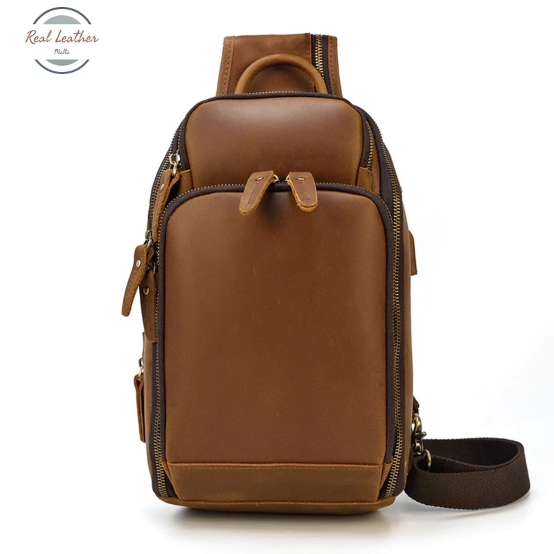 Genuine Leather Vintage Men Chest Bag