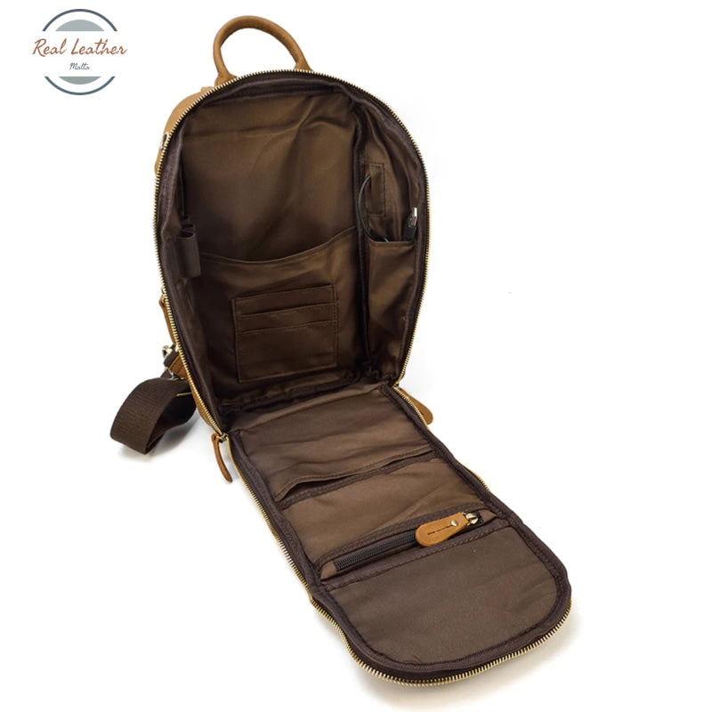 Genuine Leather Vintage Men Chest Bag